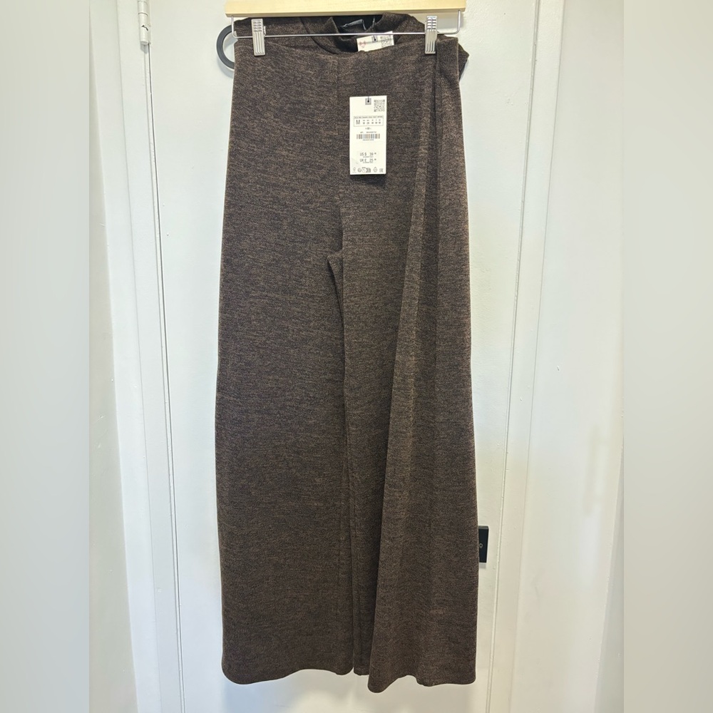 (SET) NWT ZARA Soft Pique Mock Neck Top and Wide Leg Pants Size M - Marled Brown - Picture 3 of 5